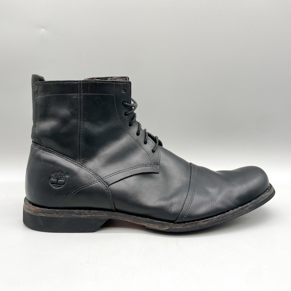 Timberland Mens 13 Earthkeepers City Side Zip Cap Toe Boots Black Leather Rugged